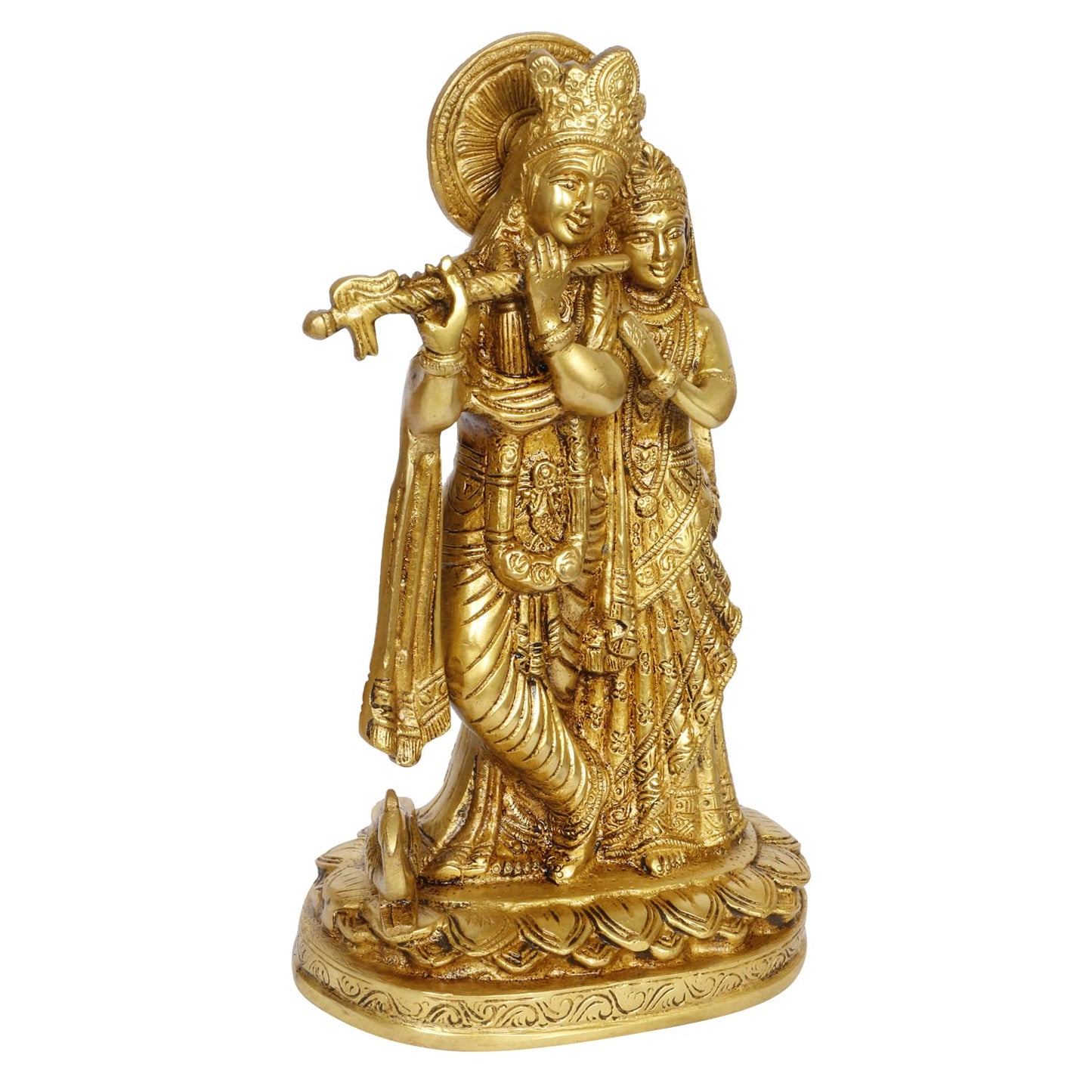 Brass Radha Krishna Idol in Gold Color Height 10.5 Inch - SvarupArt
