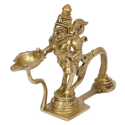 4.5 Inch Gold Color Brass Brahma Aarti Deepak with Handle: Can be used as Camphor Burner, Handheld Arti Diya for Puja. - SvarupArt