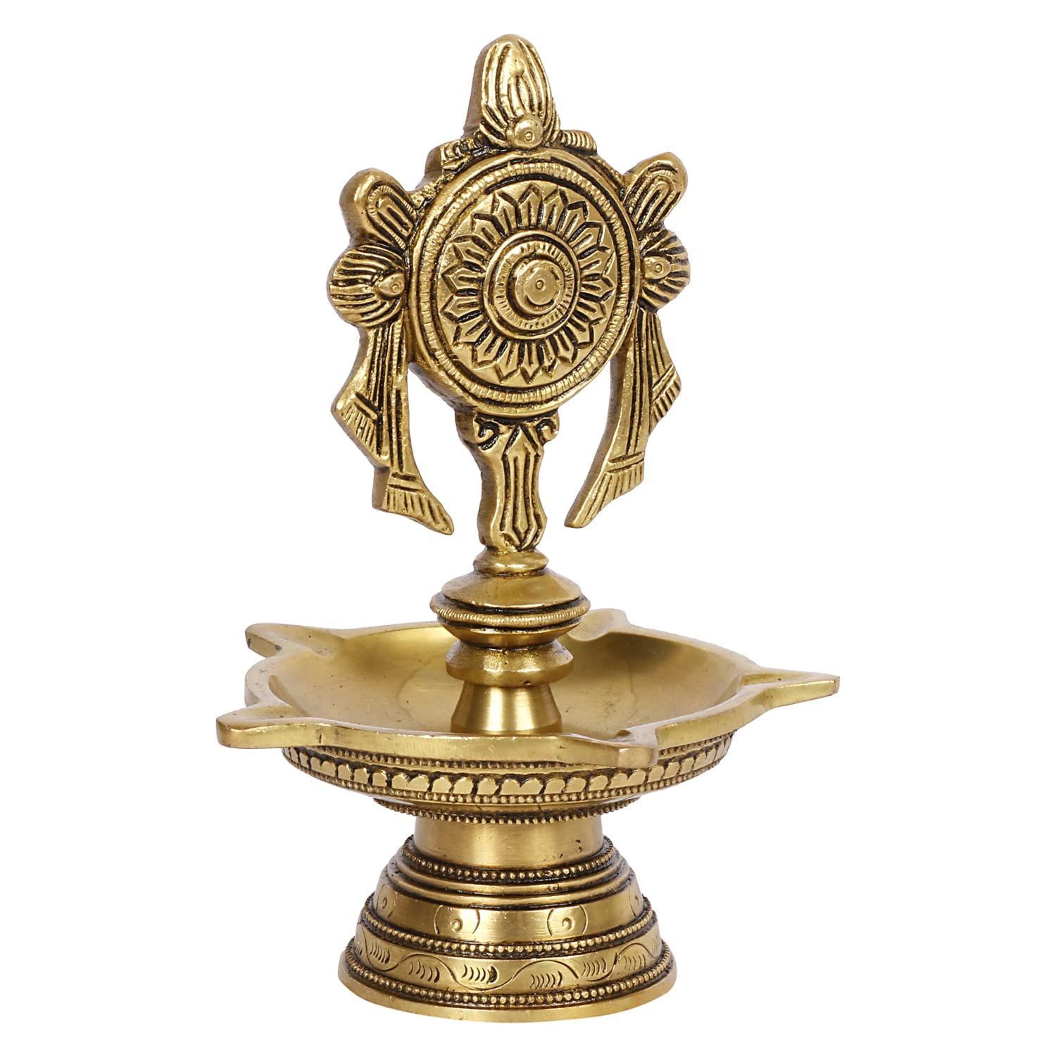6 Inch Multicolor Brass Chakra Diya: For Temple Aarti, Camphor Burn & Puja. Handheld Design. - SvarupArt