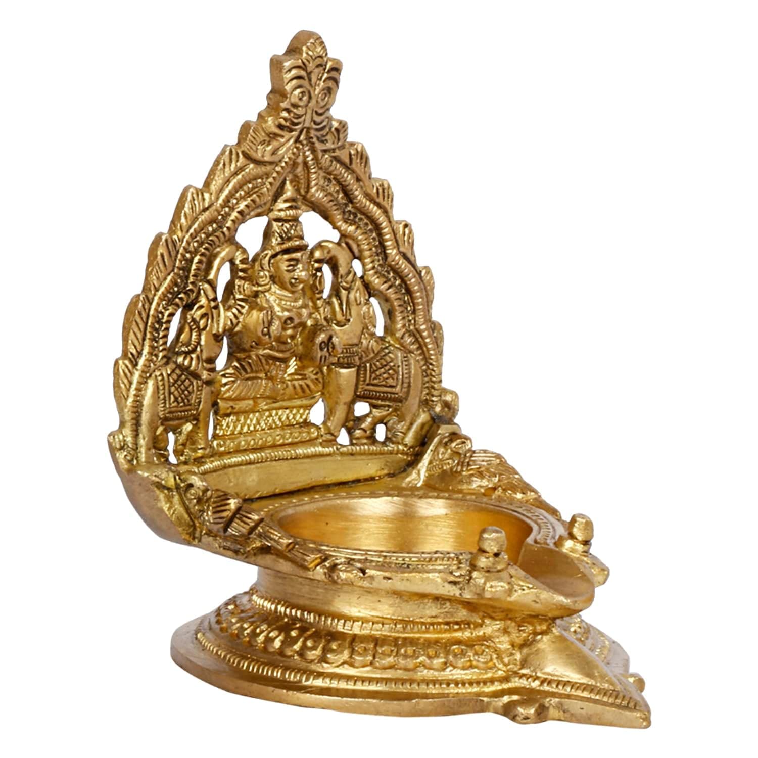 4 Inch Gold Color Brass Gajlaxmi Diya: A beautiful piece for religious and decorative use - SvarupArt