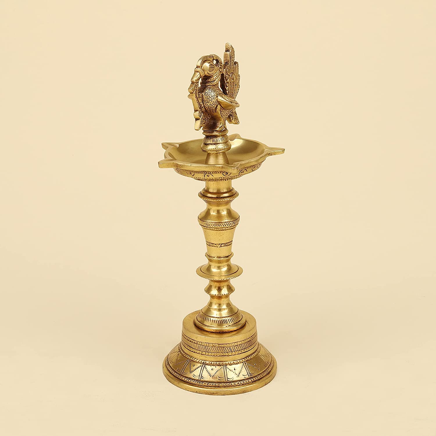 11 Inch Gold Color Brass Peacock Decorative Diya with Stand: Ideal for Home Decoration in the Pooja Room or Mandir - SvarupArt