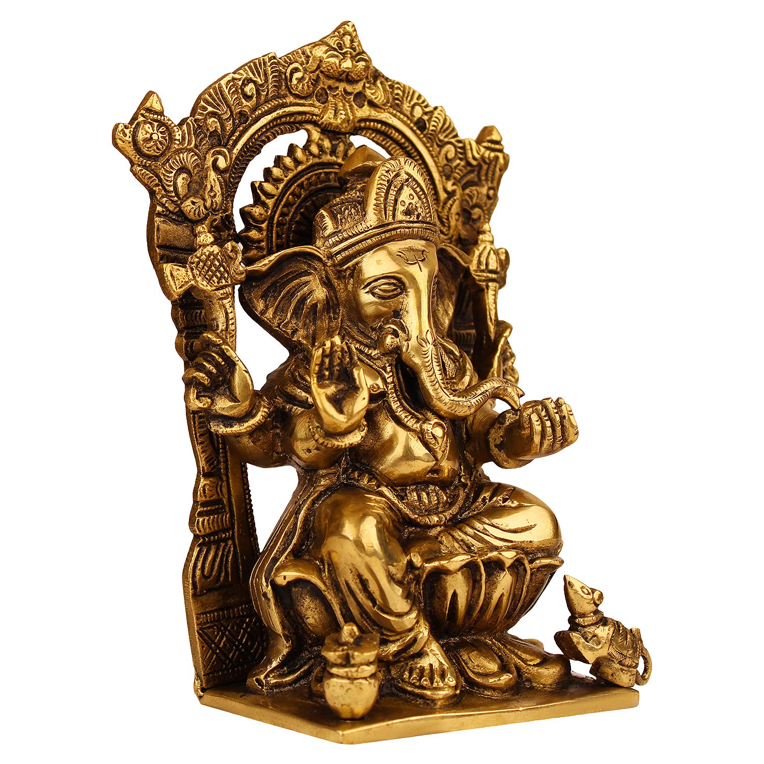 Brass Sitting Ganesha Idol In Gold Color Height 8 Inch Weight 1.7 Kg - SvarupArt
