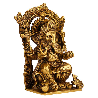 Brass Sitting Ganesha Idol In Gold Color Height 8 Inch Weight 1.7 Kg - SvarupArt