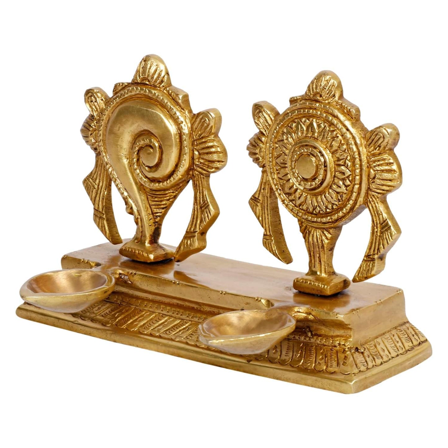 4.25 Inch Brass Shankh Chakra Diya: Gold Color Color - SvarupArt
