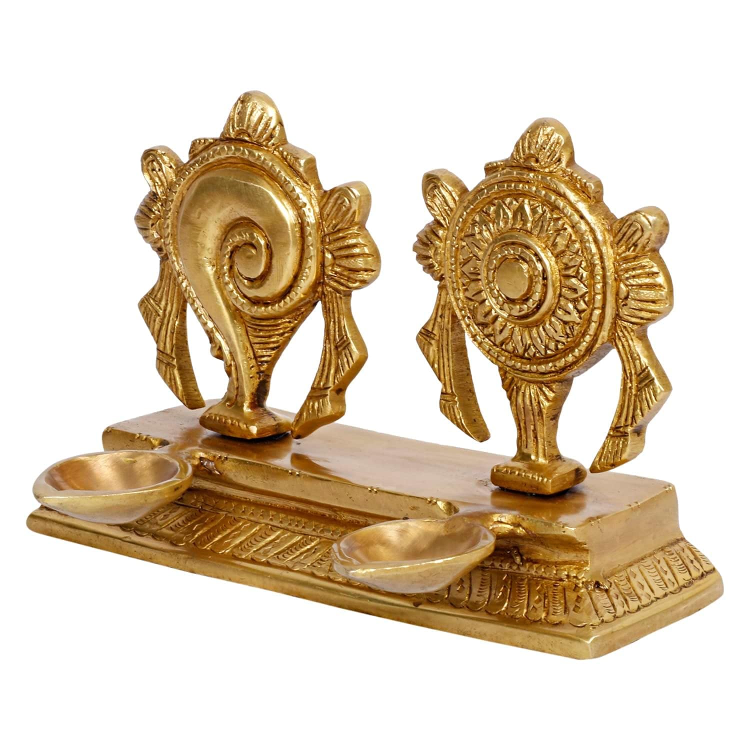 4.25 Inch Brass Shankh Chakra Diya: Gold Color Color - SvarupArt