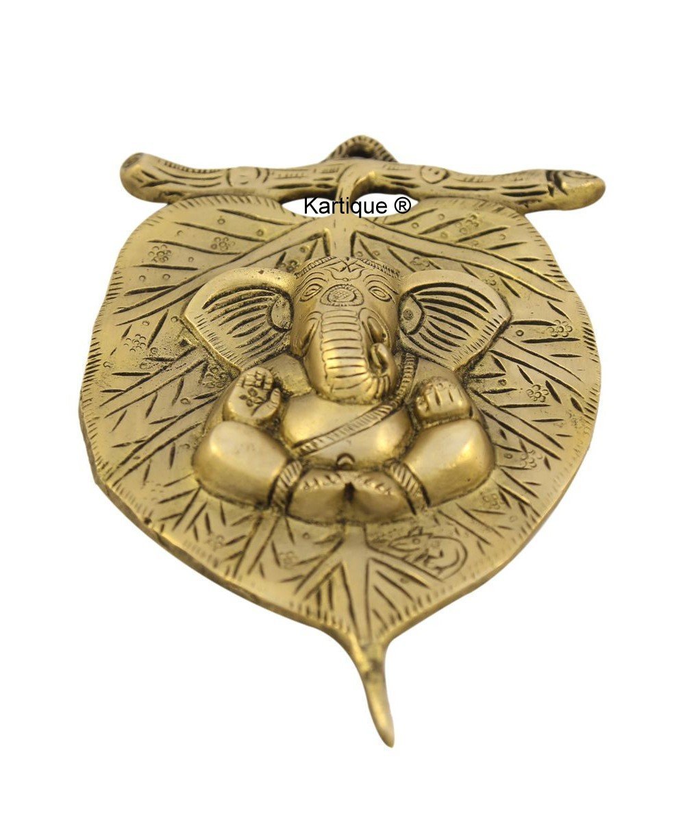 Brass Wall Hanging Ganesha Idol In Gold Color Height 4 Inch Weight 0.86 Kg - SvarupArt