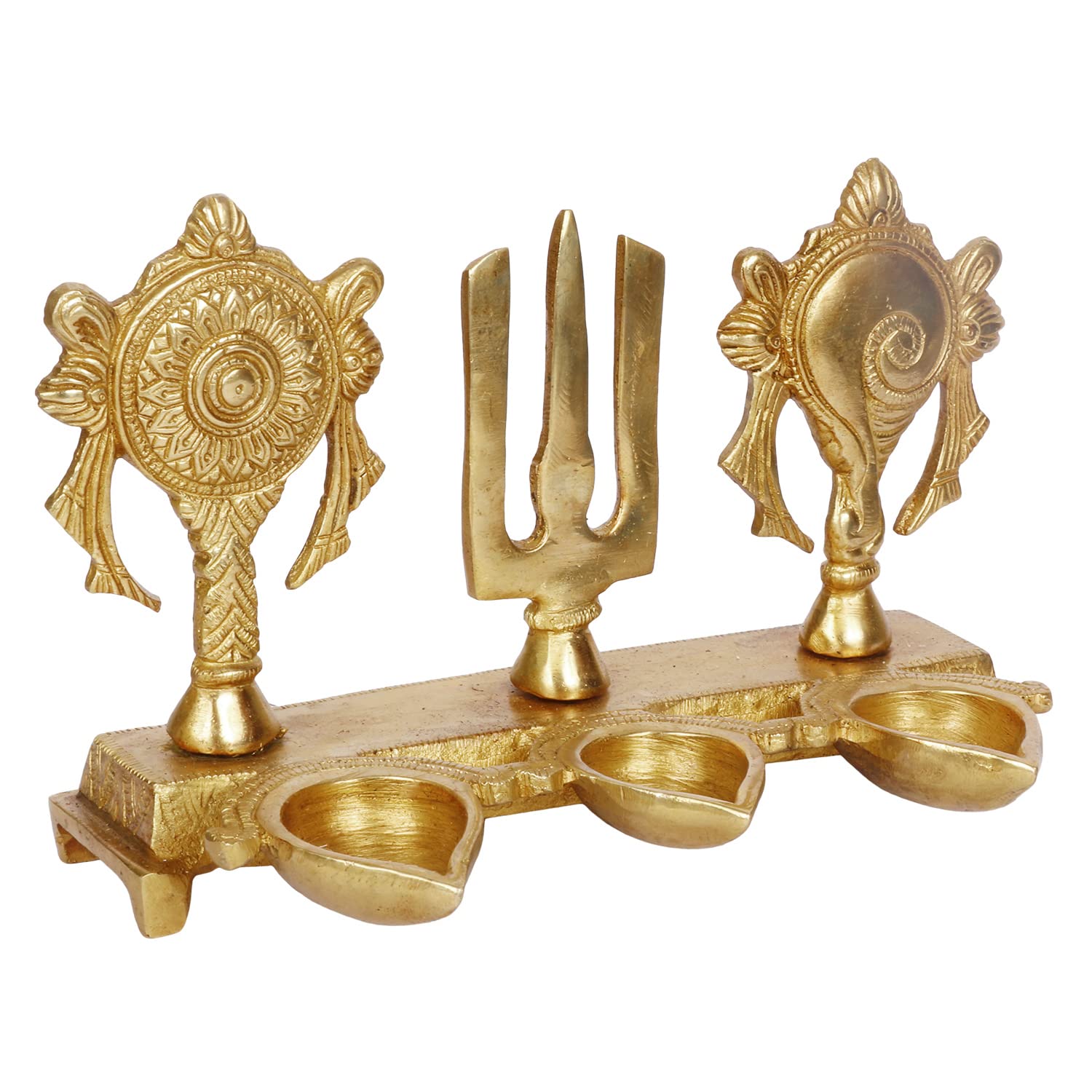 Brass Tirupati Balaji Shankh Chakra Namah Oil Lamp Diya Deepam: Ideal for Temple and Home Decoration - SvarupArt