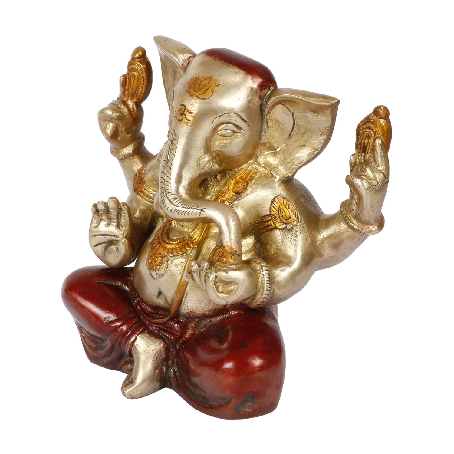 Brass Sitting Ganesha Idol In Multicolor Height 9 Inch Weight 1.8 Kg - SvarupArt