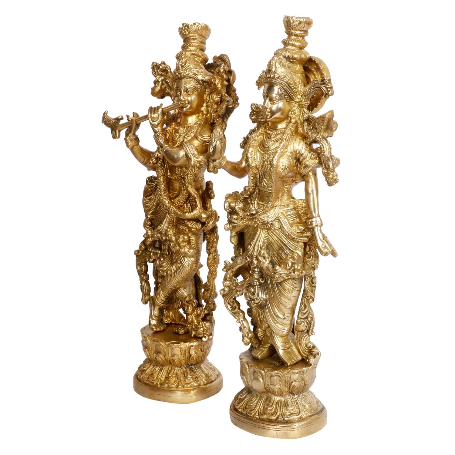 Brass Radh Krishna Idol in Gold Color Height 14 Inch - SvarupArt