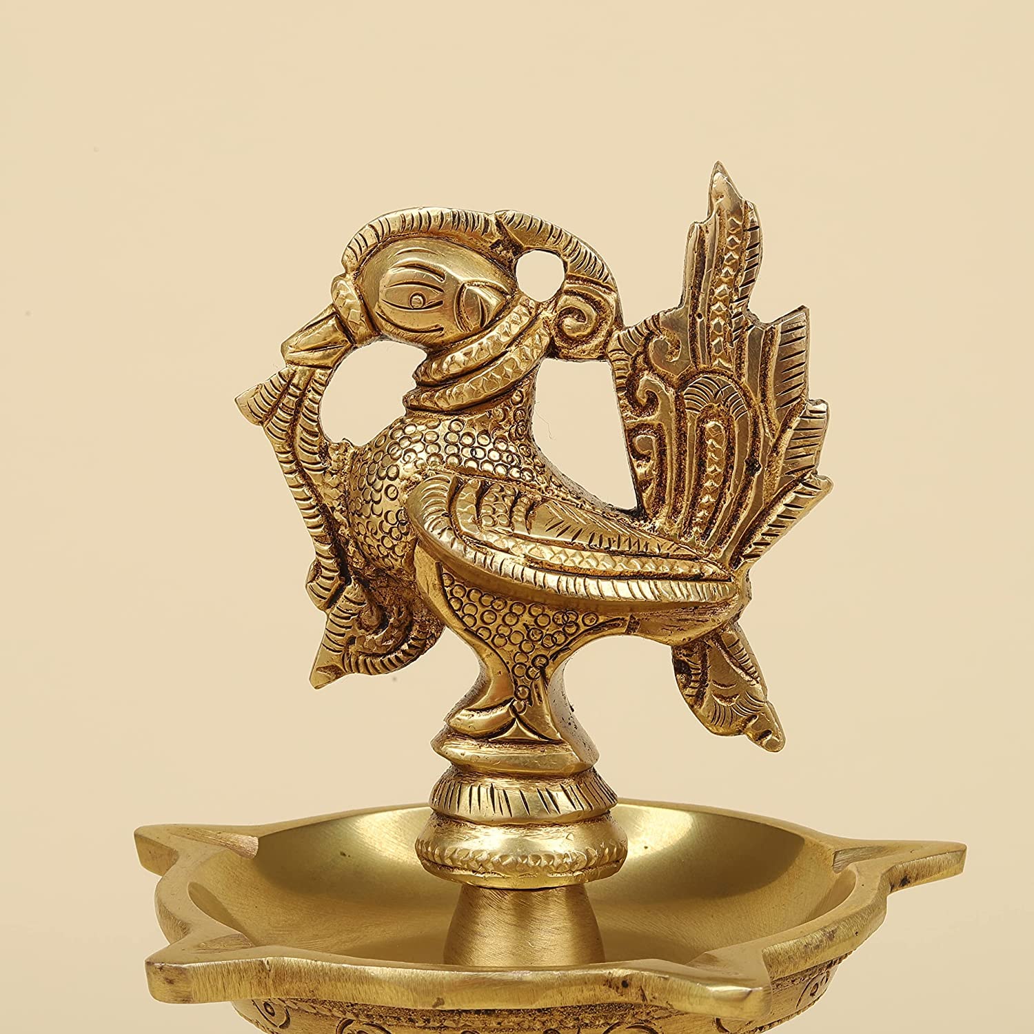 11 Inch Gold Color Brass Peacock Decorative Diya with Stand: Ideal for Home Decoration in the Pooja Room or Mandir - SvarupArt