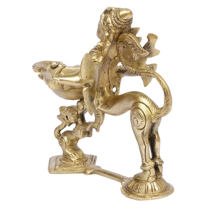 5.5 Inch Gold Color Brass Garuda Aarti Deepak with Handle: Can be used as Camphor Burner, Hand Held Arti Diya for Puja - SvarupArt