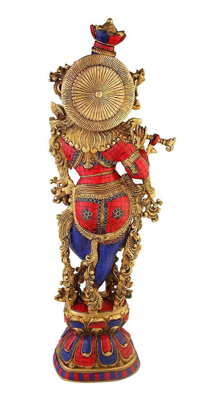Brass Krishna Bhagwan Idol in Gold Color Height 29 Inch - SvarupArt