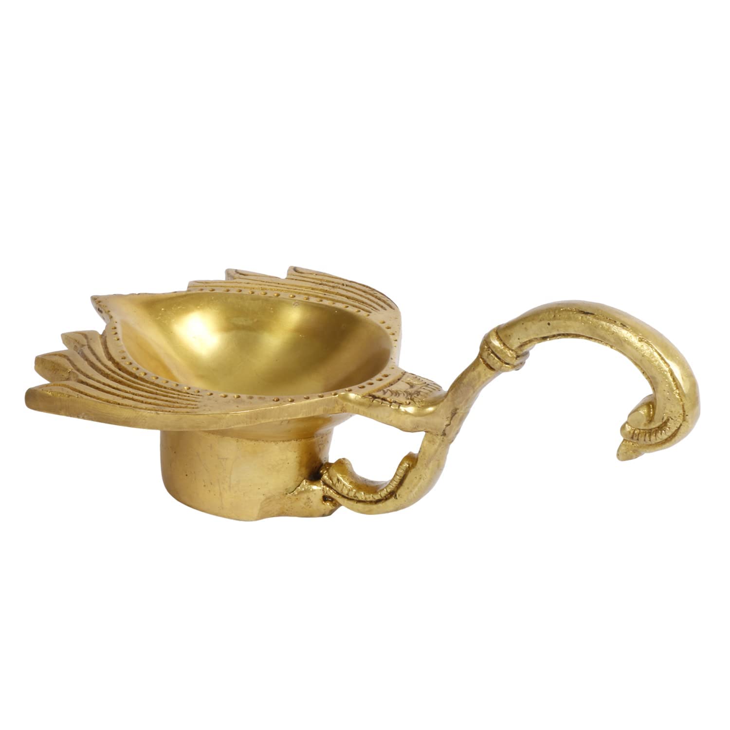 2.75 Inch Gold Color Brass Diya: Handheld for Temple Aarti, Camphor Burn & Puja. - SvarupArt