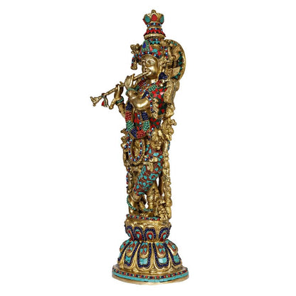 Brass Krishna Murti in Multicolor Height 29 Inch