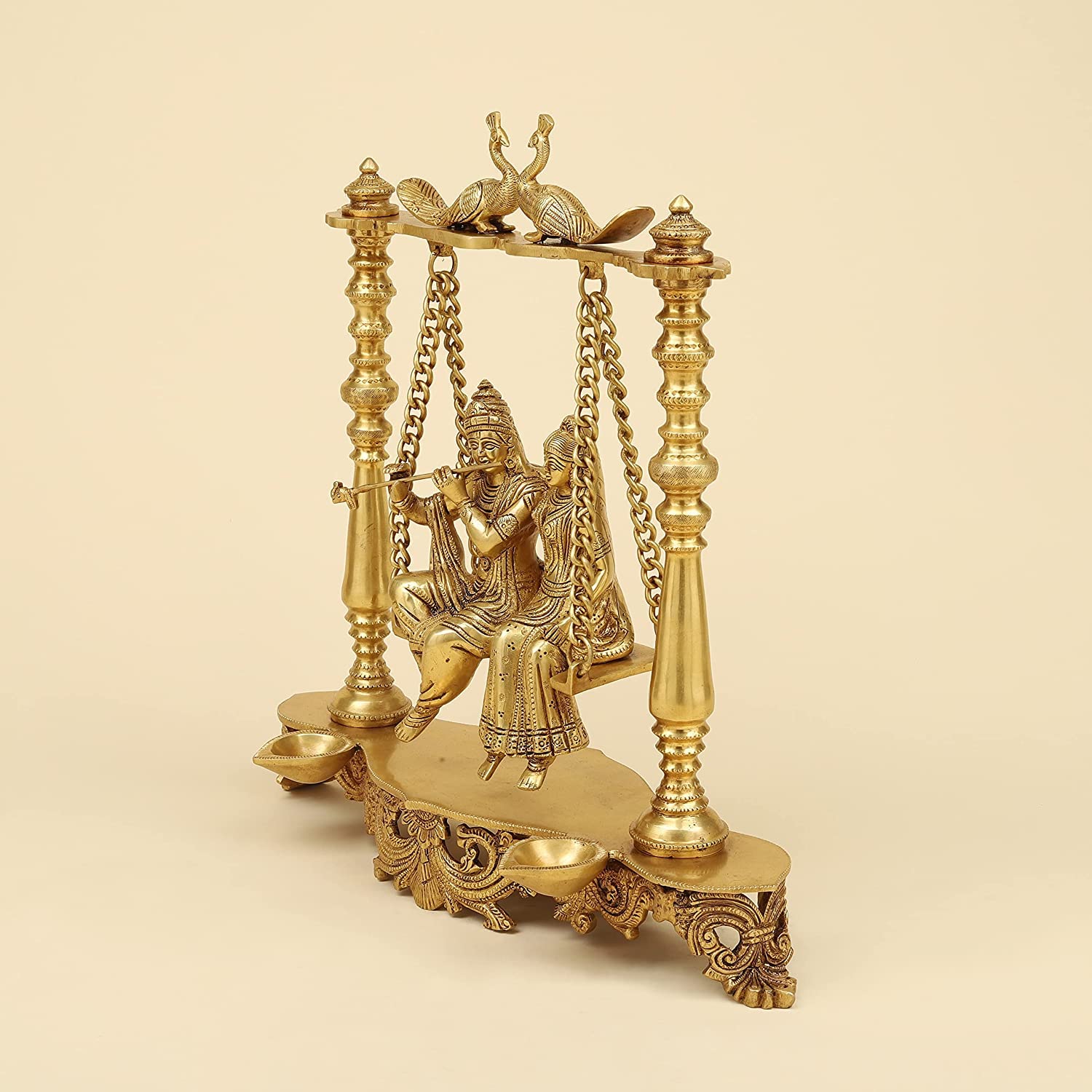 Brass Radha Krishna Jhula in Gold Color Height 16 Inch - SvarupArt