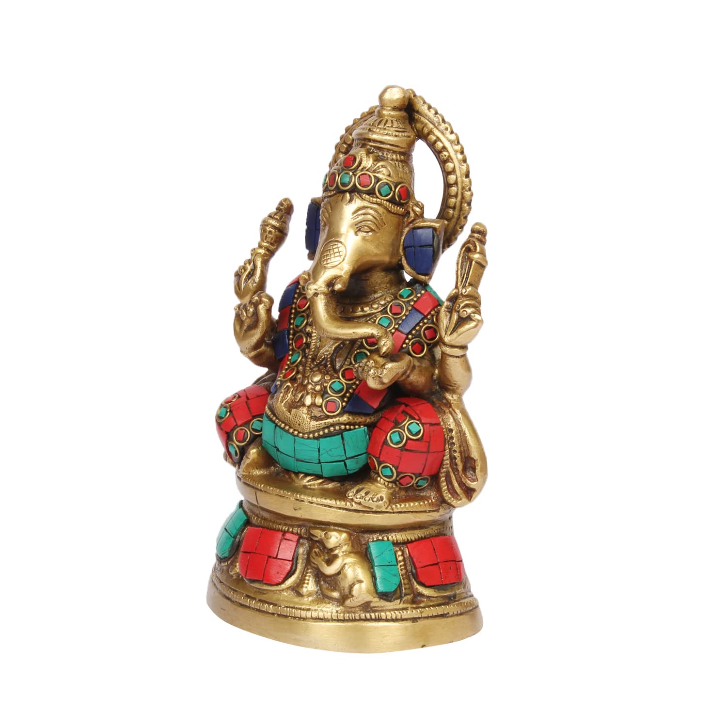 Brass Sitting Ganesha Idol for Mandir in Multicolor for Living Room Height 5.5 Inch Weight 1.4 Kg - SvarupArt