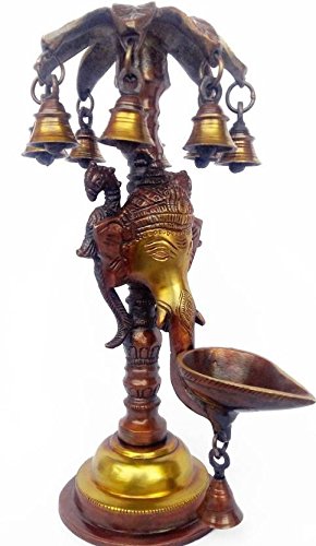 Stunning Ganesha Showpiece with Nine Bells and Trunk Diya: Ideal for Home and Table Decor, a Perfect Gift - SvarupArt