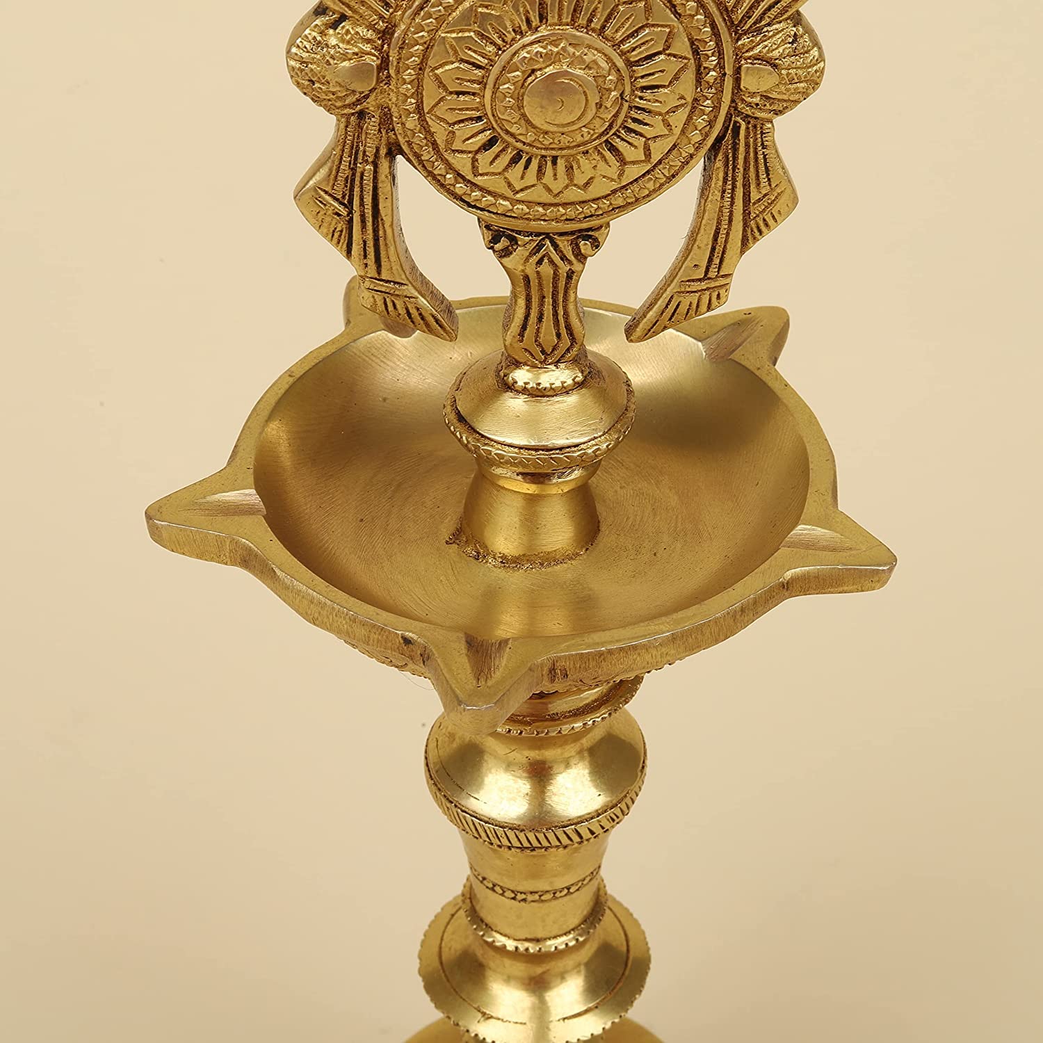 11 Inch Gold Color Brass Shankh Chakra Namah Diya Showpiece: Ideal for Home Decor - SvarupArt