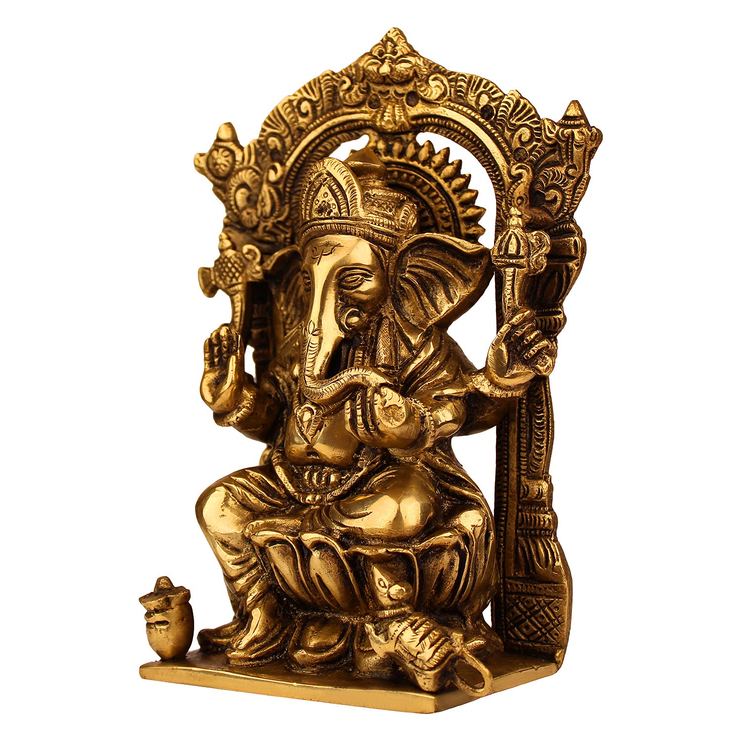 Brass Sitting Ganesha Idol In Gold Color Height 8 Inch Weight 1.7 Kg - SvarupArt