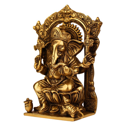Brass Sitting Ganesha Idol In Gold Color Height 8 Inch Weight 1.7 Kg - SvarupArt