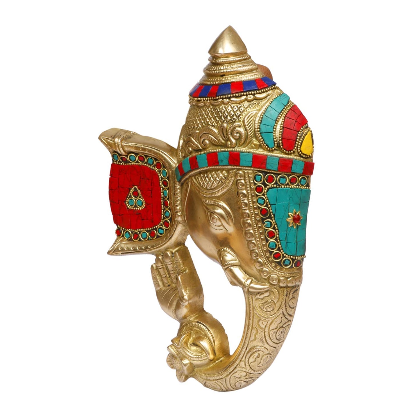 Brass Wall Hanging Ganesha Idol In Multicolor Height 8 Inch Weight 2 Kg - SvarupArt