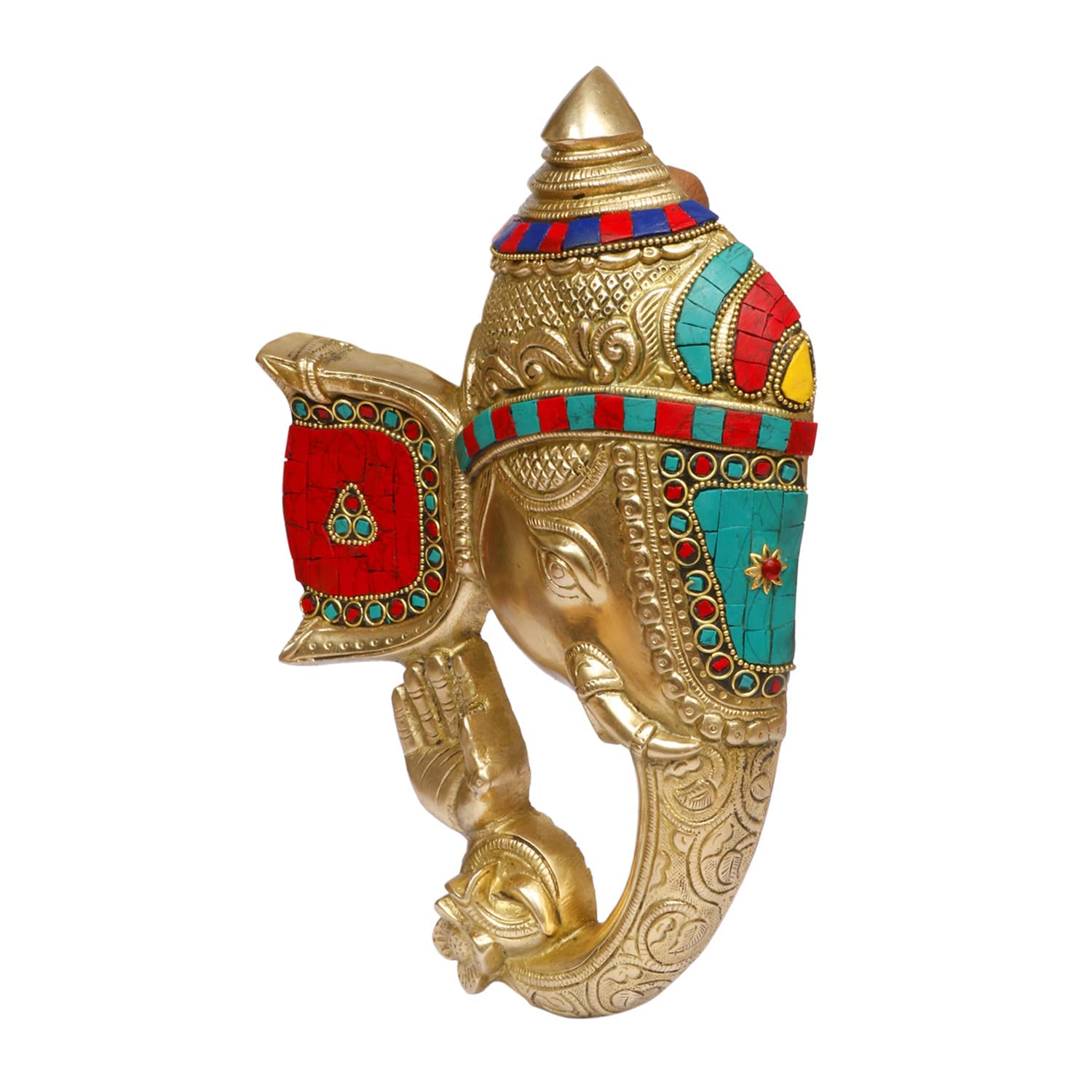 Brass Wall Hanging Ganesha Idol In Multicolor Height 8 Inch Weight 2 Kg - SvarupArt