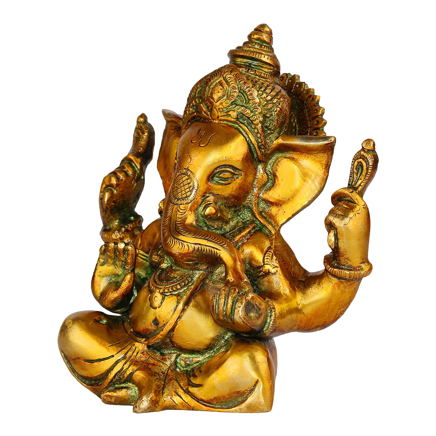 Brass Sitting Ganesha Idol In Multicolor Height 7 Inch Weight 1.5 Kg - SvarupArt