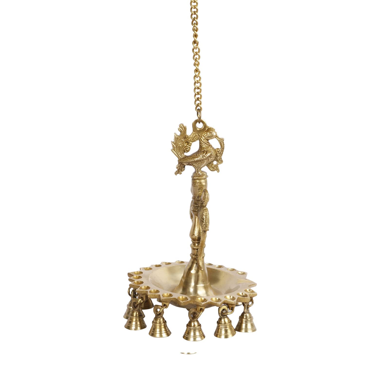 29 Inch Gold Color Peacock Wall-Hanging Diya with Chain: For Home, Mandir, Temple & Diwali Decor - SvarupArt