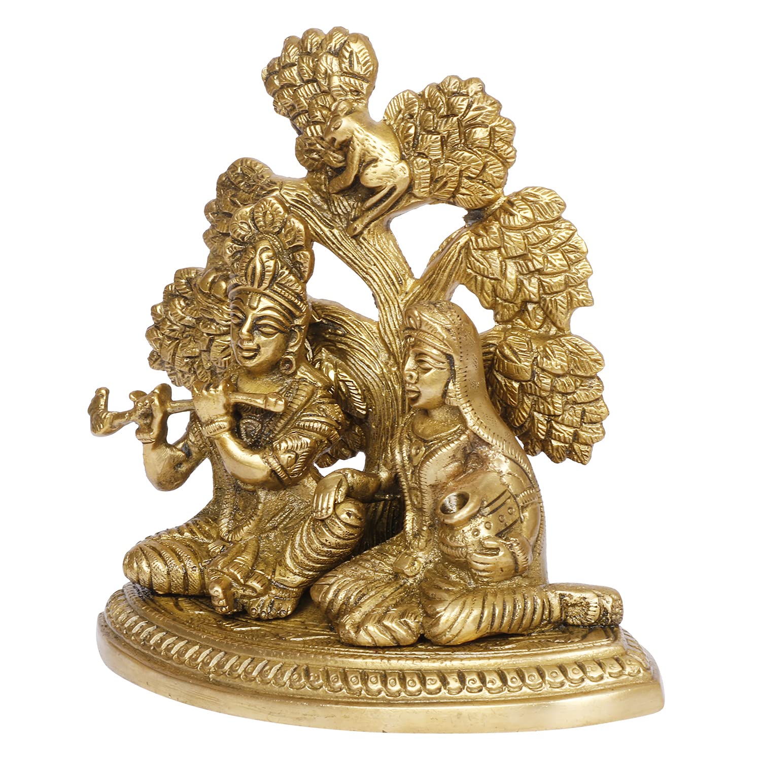 Radha Krishna Murti Under Tree in Gold Color Height 5.5 Inch - SvarupArt