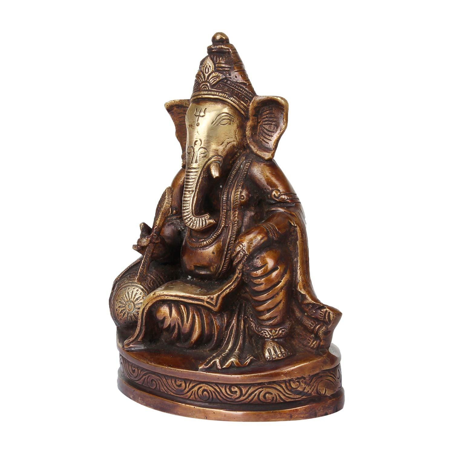 Brass Sitting Ganesha Idol In Gold Color Height 8 Inch Weight 1.1 Kg - SvarupArt