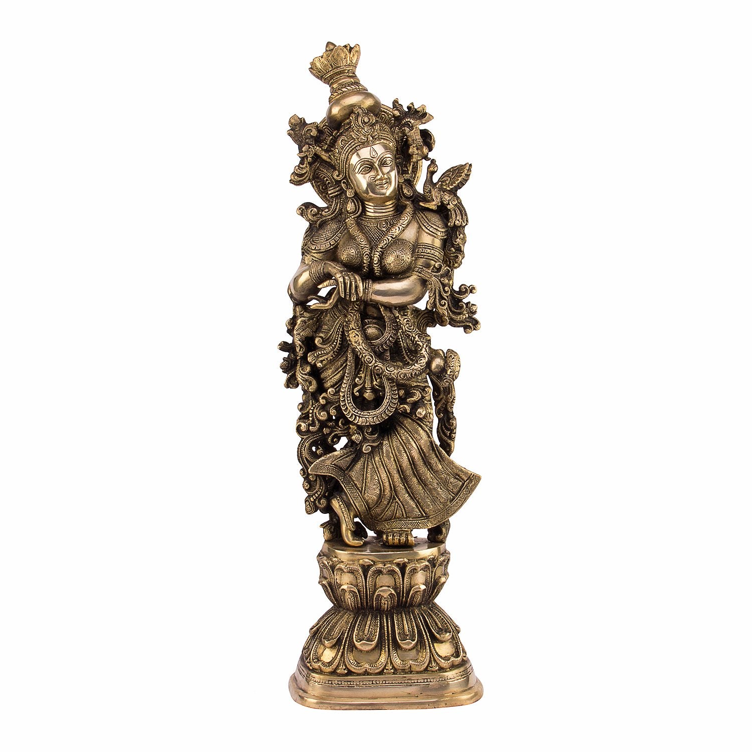 Brass Radha Krishna Idol in Gold Color Height 29 Inch - SvarupArt