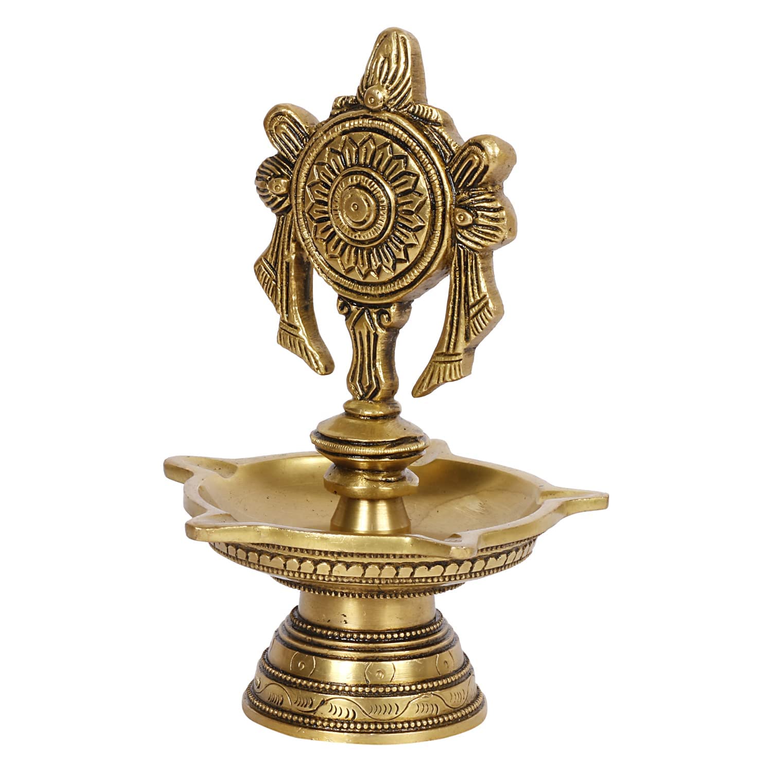 6 Inch Multicolor Brass Chakra Diya: For Temple Aarti, Camphor Burn & Puja. Handheld Design. - SvarupArt
