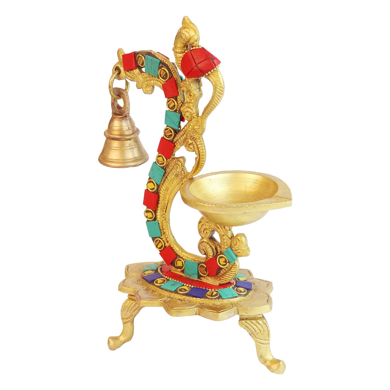 Brass Oil Lamp Diya with Parrot Sitting on Top Deepam for Temple Home Decor Pooja - SvarupArt