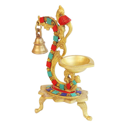 Brass Oil Lamp Diya with Parrot Sitting on Top Deepam for Temple Home Decor Pooja - SvarupArt