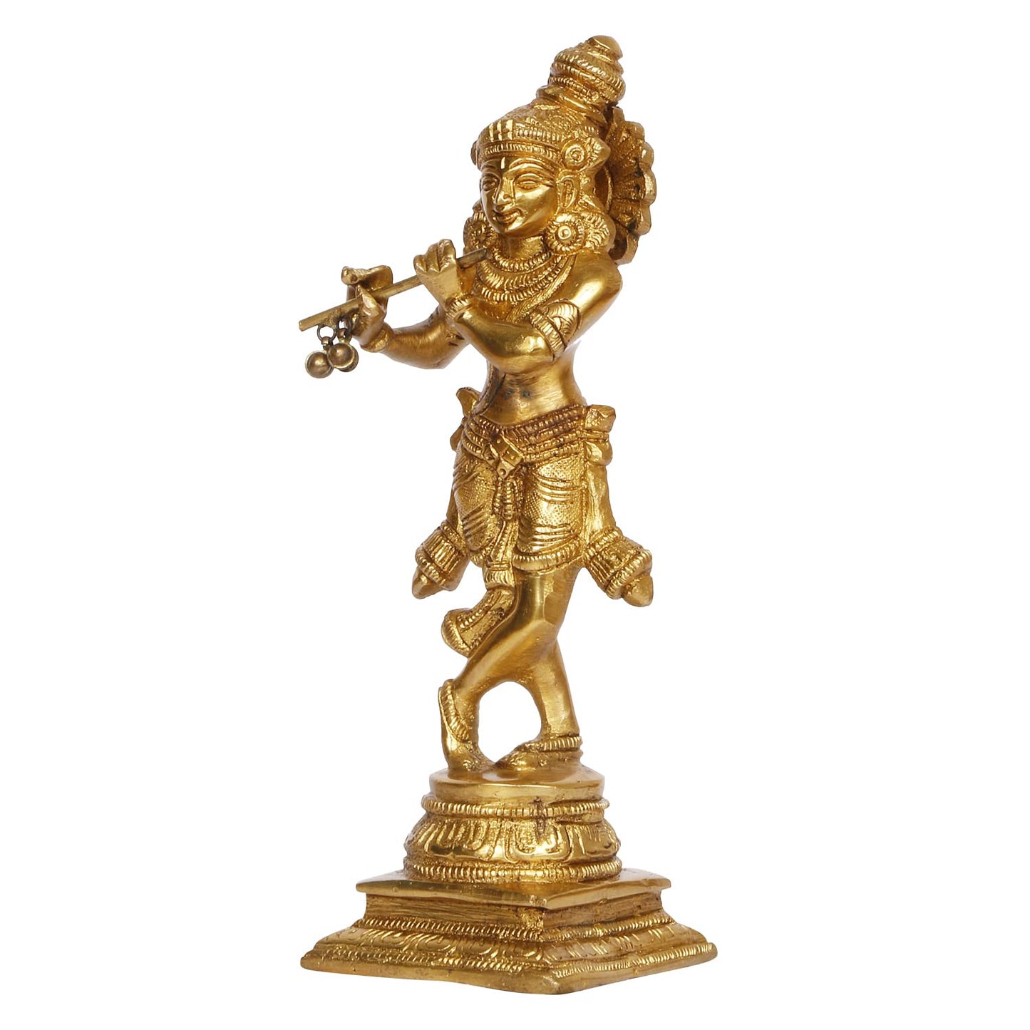 Brass Krishna Bhagwan Idol in Gold Color Height 8 Inch - SvarupArt