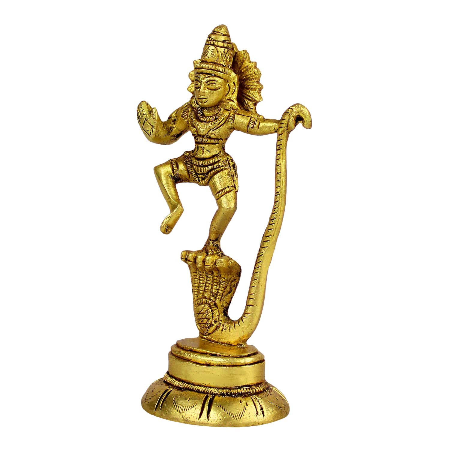 Brass Krishna on Kaliya Naag in Gold Color Height 4 Inch - SvarupArt