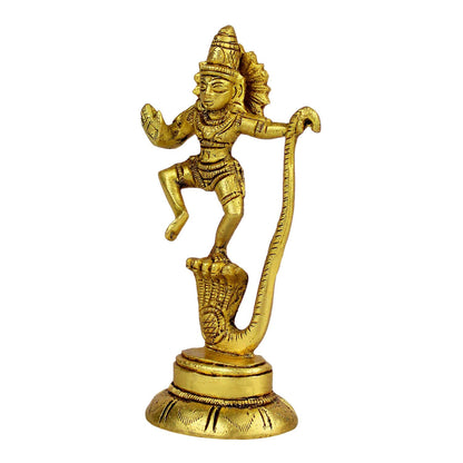 Brass Krishna on Kaliya Naag in Gold Color Height 4 Inch - SvarupArt