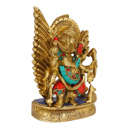 Brass Sitting Ganesha Idol In Multicolor Height 7.5 Inch Weight 1.7 Kg - SvarupArt