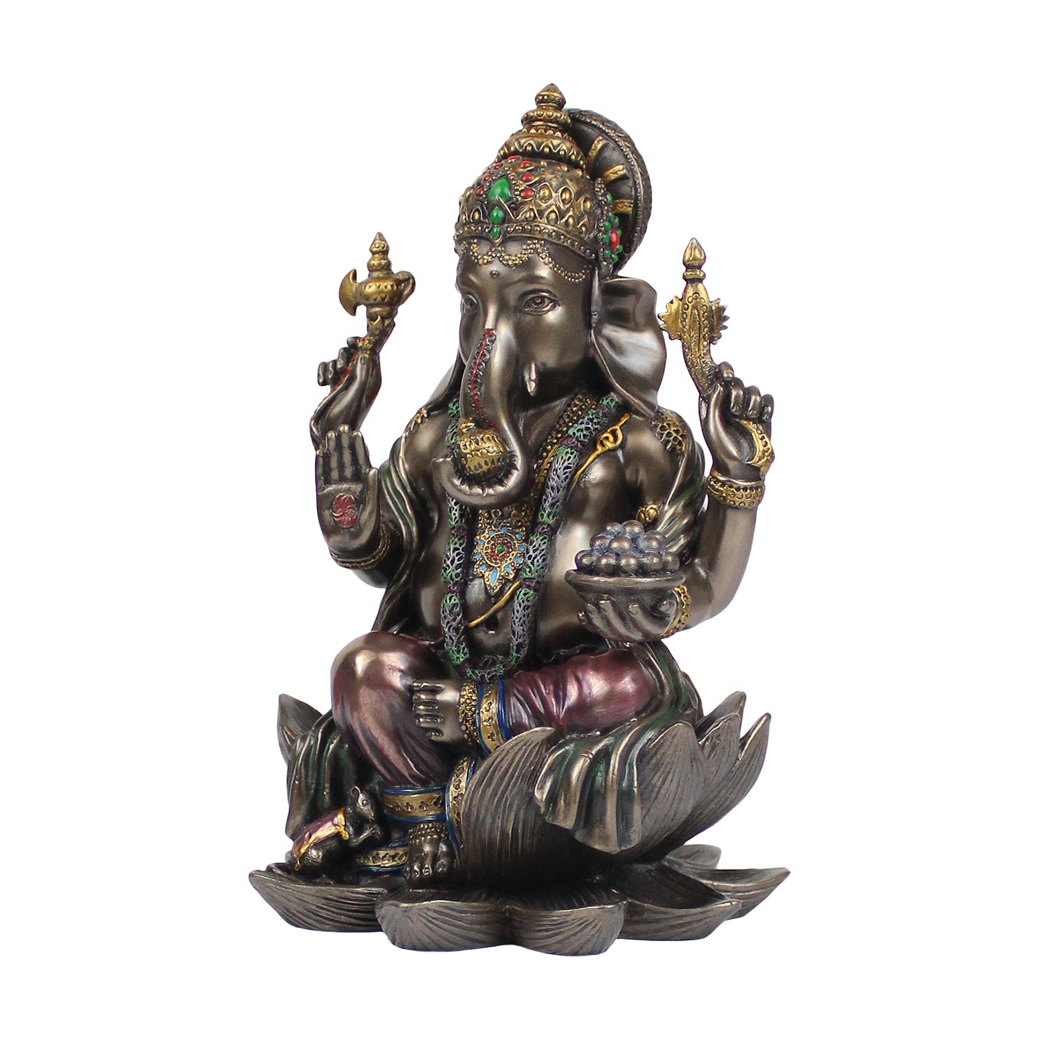 Resin Sitting Ganesha Idol Mangalkari Ganpati Murti In Multicolor Height 7.Inch - SvarupArt