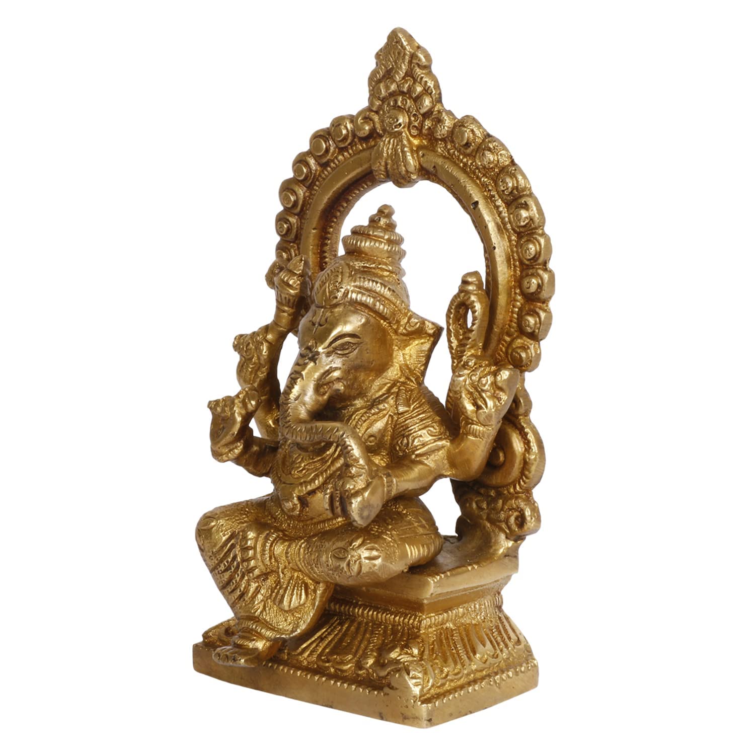 Brass Abstract Ganesha Idol In Gold Color Height 4.5 Inch Weight 0.85 Kg - SvarupArt