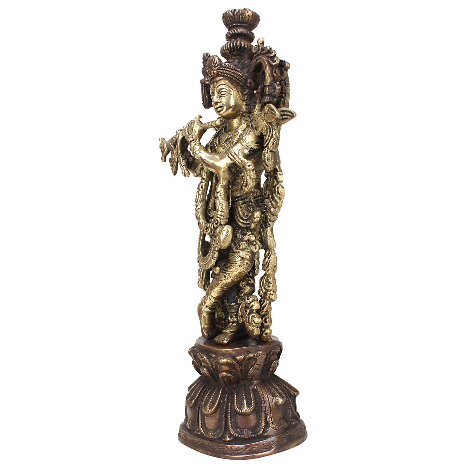Brass Krishna Idol in Multicolor Height 13 Inch - SvarupArt