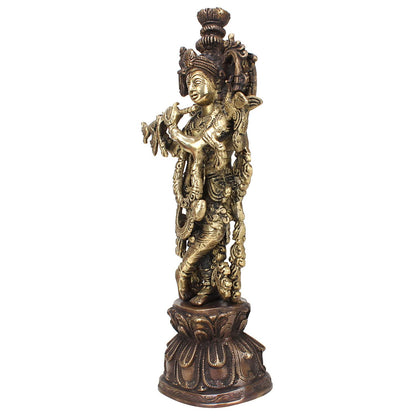 Brass Krishna Idol in Multicolor Height 13 Inch - SvarupArt