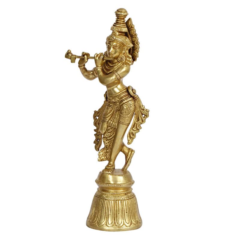 Brass Murli Krishna Murti in Gold Color Height 3 Inch - SvarupArt