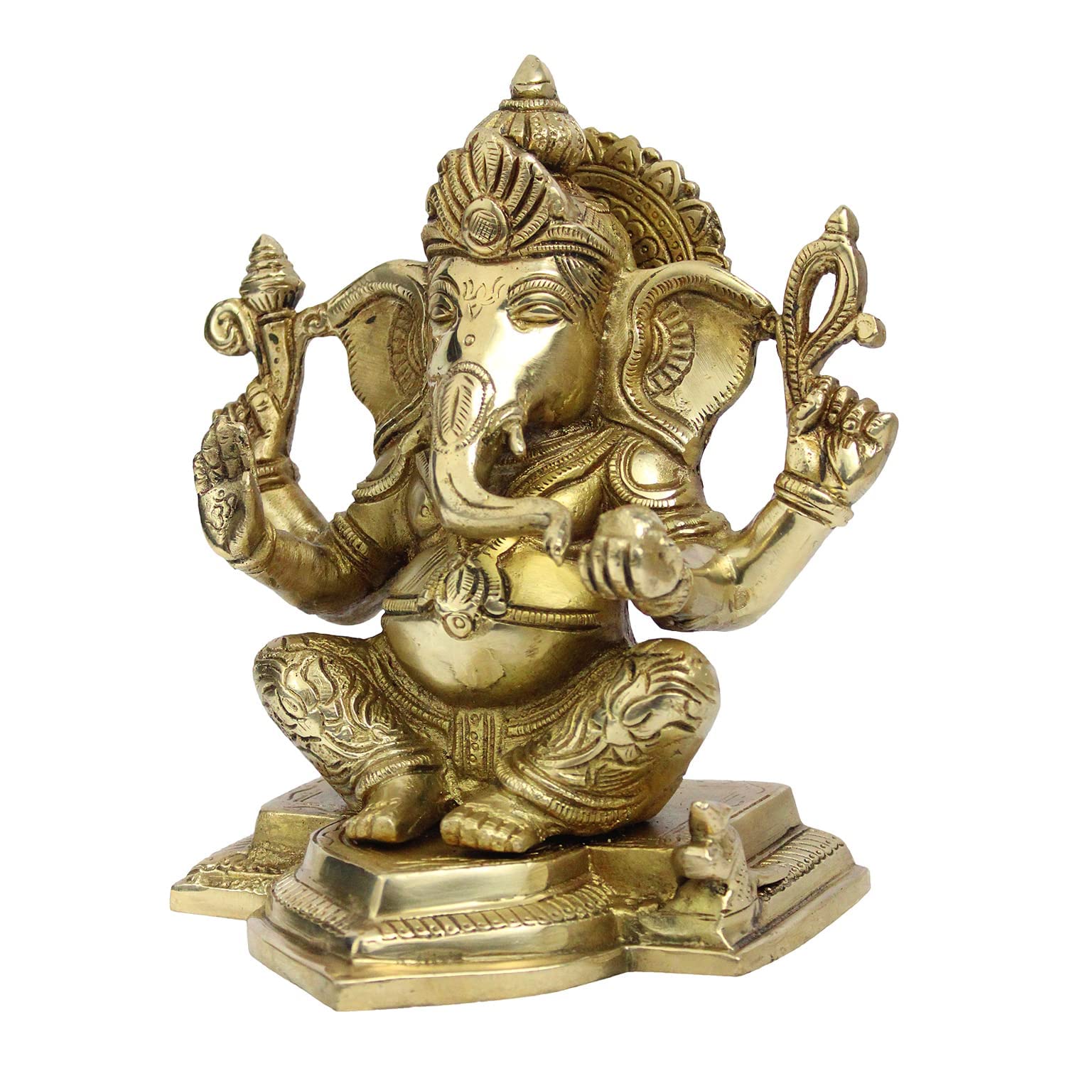 Brass Sitting Ganesha Idol In Gold Color Height 7 Inch Weight 3 Kg - SvarupArt