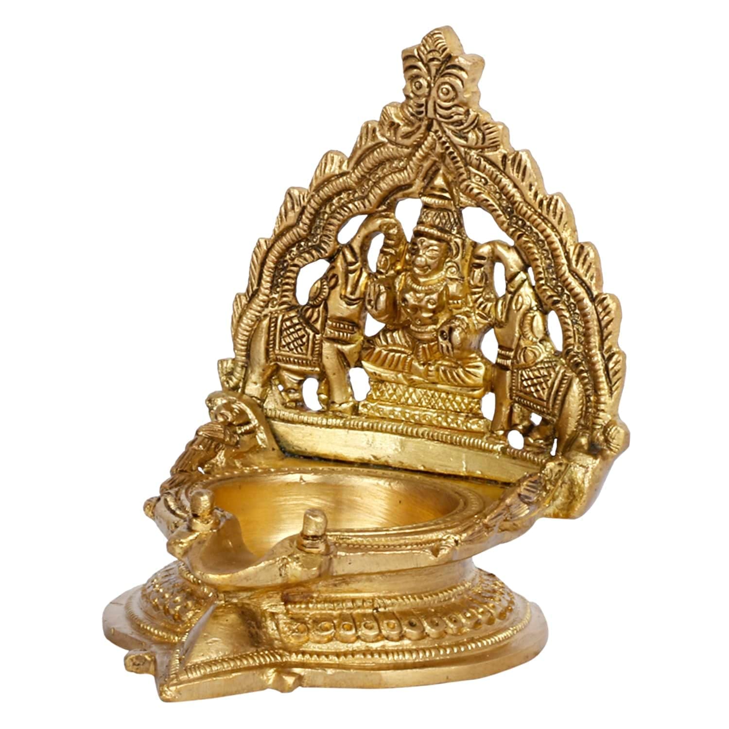 4 Inch Gold Color Brass Gajlaxmi Diya: A beautiful piece for religious and decorative use - SvarupArt