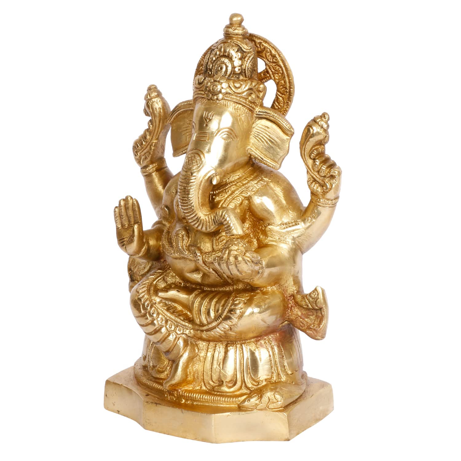 Brass Sitting Ganesha Idol In Gold Color Height 5.5 Inch Weight 1.5 Kg - SvarupArt