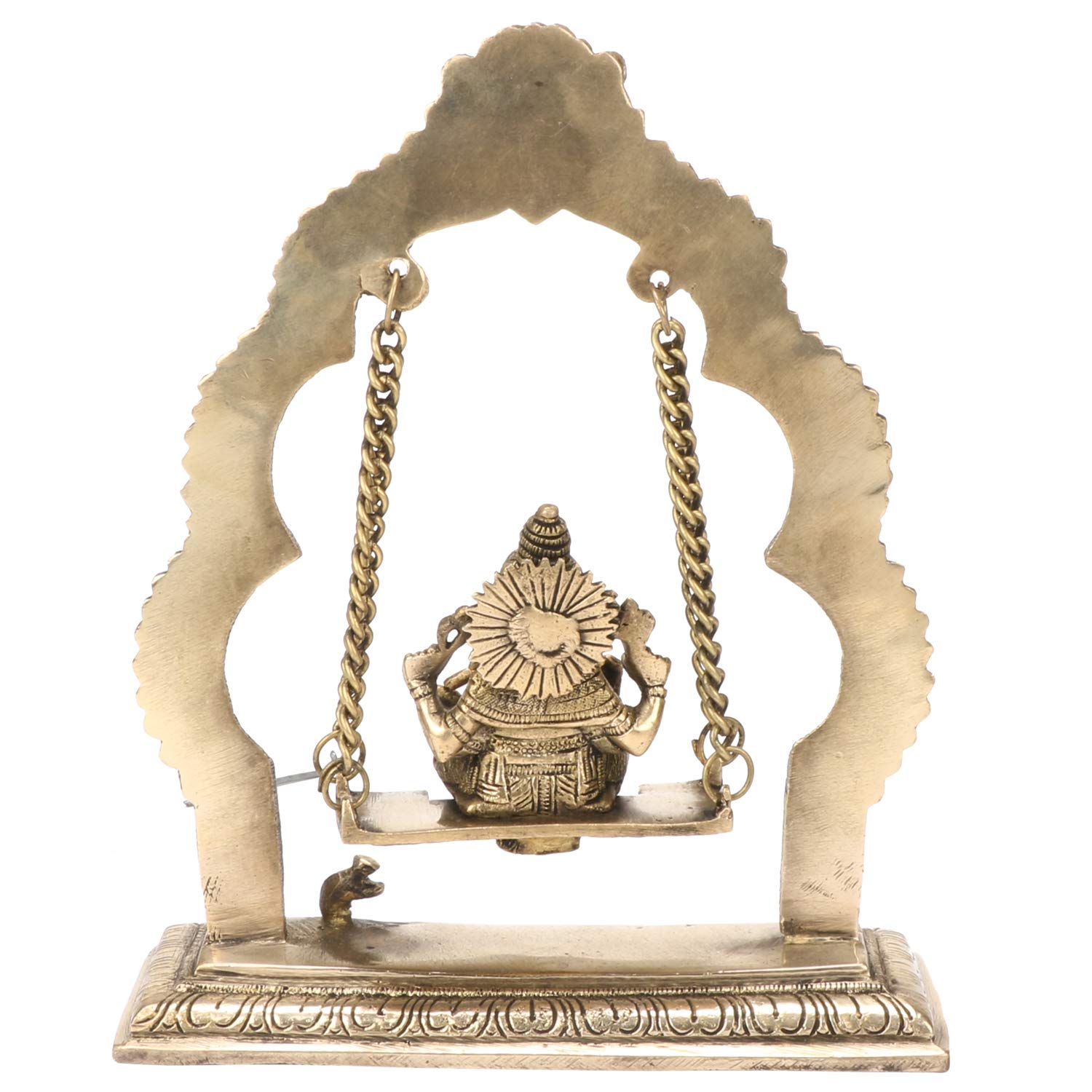 Brass Jhula Ganesha Idol In Gold Color Height 5.5 Inch Weight 1.3 Kg - SvarupArt