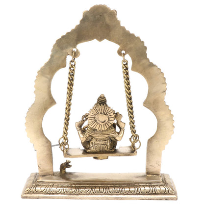 Brass Jhula Ganesha Idol In Gold Color Height 5.5 Inch Weight 1.3 Kg - SvarupArt