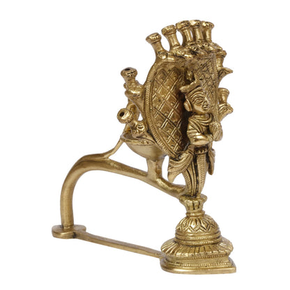 5.5 Inch Gold Color Brass Naag Aarti Deepak with Handle: Can be used as Camphor Burner and Hand Held Arti Diya for Puja - SvarupArt