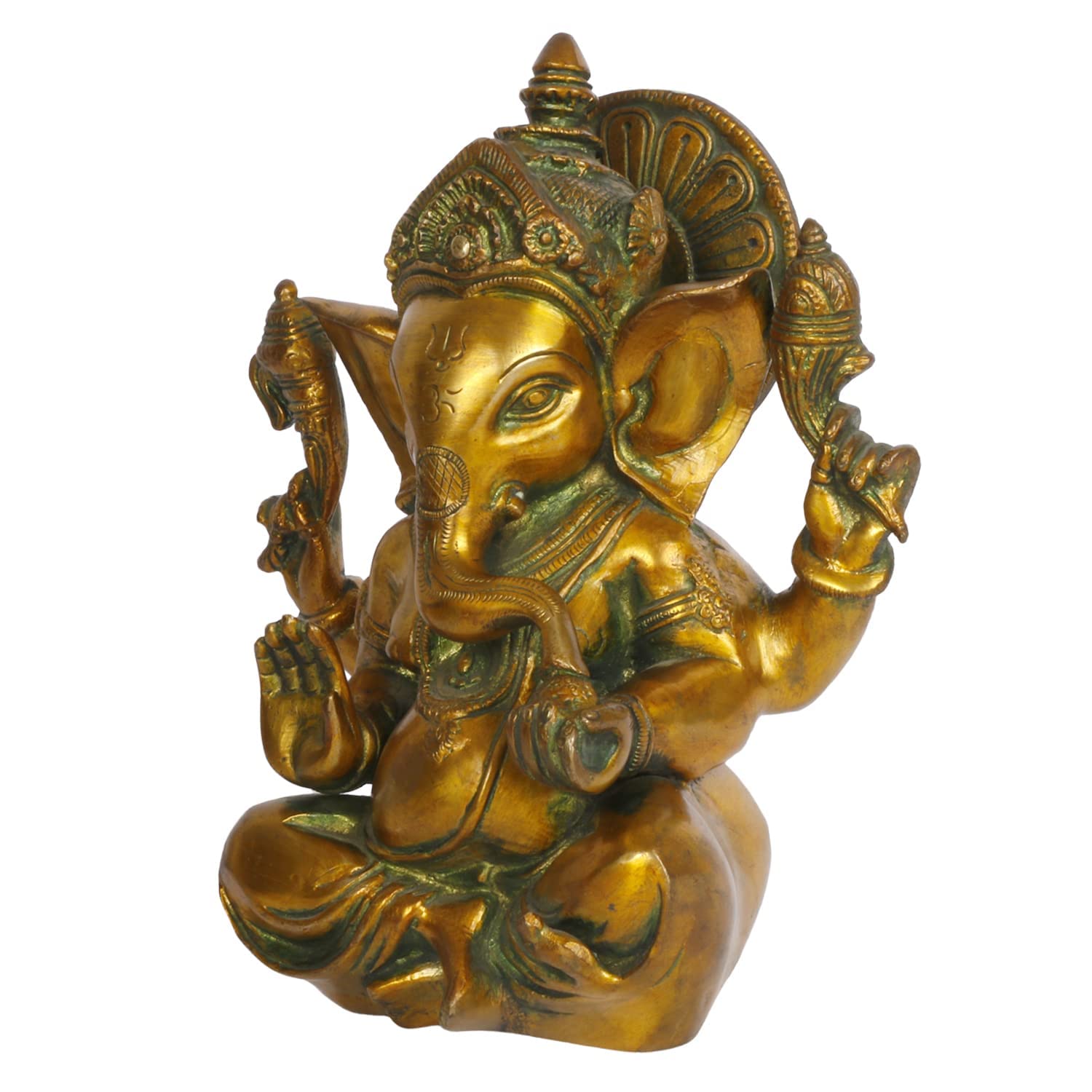 Brass Sitting Ganesha Idol In Multicolor Height 8 Inch Weight 3 Kg - SvarupArt